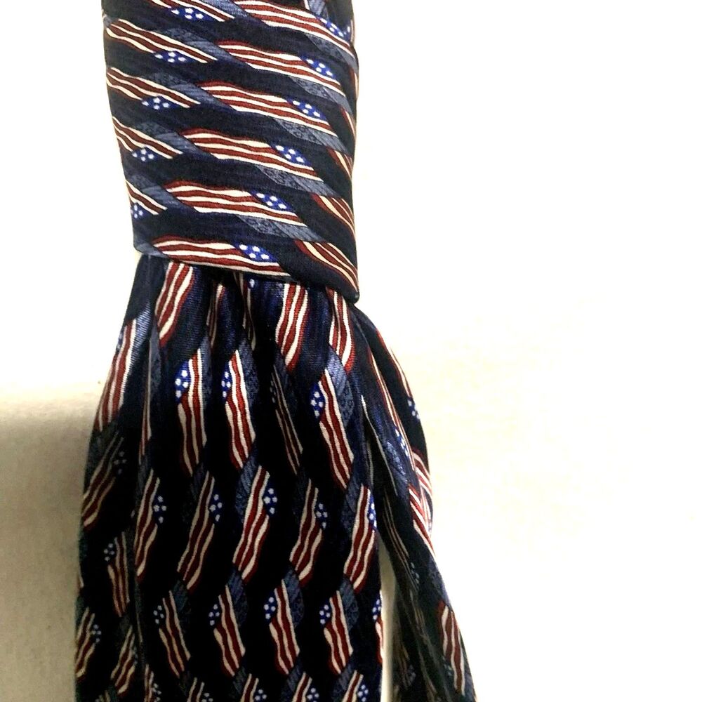 Stonehenge Mens 100% Silk Tie Stars Stripes USA American Flag Necktie Handmade